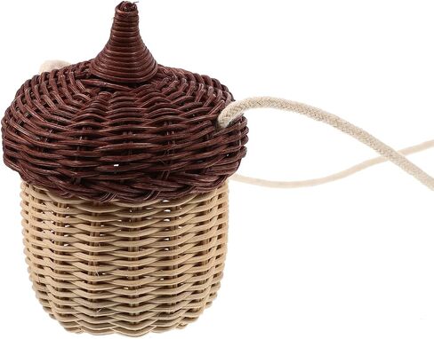 DOITOOL Woven Rattan Basket with Lid, Cute Acorn Bag Acorn Purse, Mini Crossbody Bag, Children's Day Shoulder Basket, Handwoven Woodland Accessory, Photography Prop Storage for Girls Women in Kuwait