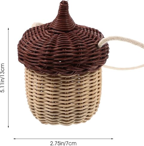 DOITOOL Woven Rattan Basket with Lid, Cute Acorn Bag Acorn Purse, Mini Crossbody Bag, Children's Day Shoulder Basket, Handwoven Woodland Accessory, Photography Prop Storage for Girls Women in Kuwait