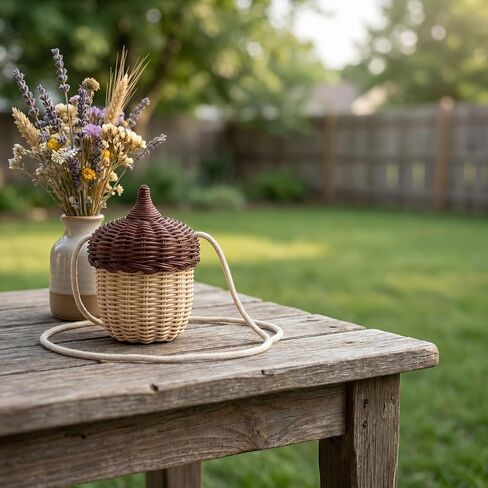 DOITOOL Woven Rattan Basket with Lid, Cute Acorn Bag Acorn Purse, Mini Crossbody Bag, Children's Day Shoulder Basket, Handwoven Woodland Accessory, Photography Prop Storage for Girls Women in Kuwait
