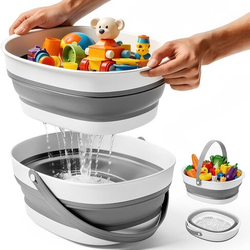 WADEO Large Bath Toy Storage Basket, 2-in-1 Foldable Bathtub Toy Holder, Removable Quick Dry Bathroom Pool Toys Organizer in Kuwait