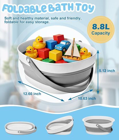 WADEO Large Bath Toy Storage Basket, 2-in-1 Foldable Bathtub Toy Holder, Removable Quick Dry Bathroom Pool Toys Organizer in Kuwait