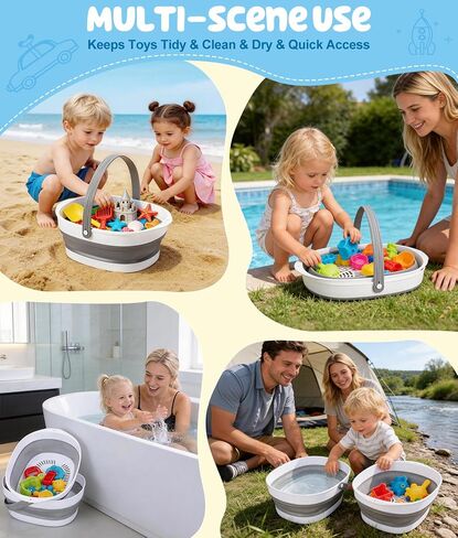 WADEO Large Bath Toy Storage Basket, 2-in-1 Foldable Bathtub Toy Holder, Removable Quick Dry Bathroom Pool Toys Organizer in Kuwait