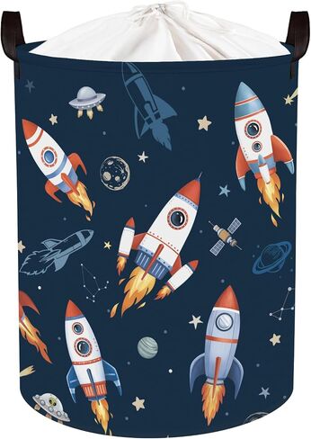 Clastyle Cosmic Space Kids Book Storage Basket Planet Clothes Laundry Basket Parents Gift Toy Box for Bedroom Shower, Rocket, 40x30x30 cm in Kuwait
