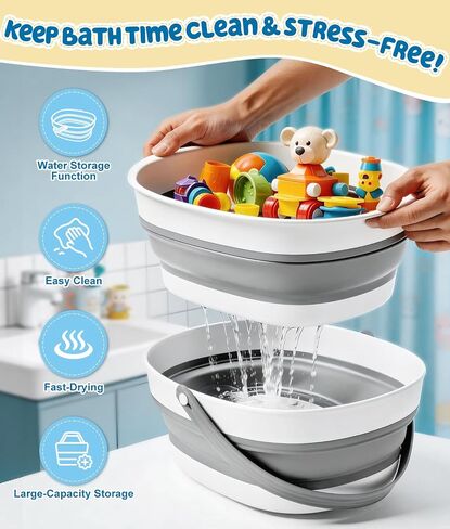 WADEO Large Bath Toy Storage Basket, 2-in-1 Foldable Bathtub Toy Holder, Removable Quick Dry Bathroom Pool Toys Organizer in Kuwait