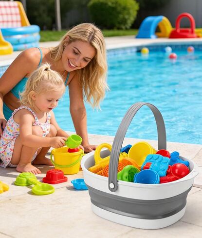 WADEO Large Bath Toy Storage Basket, 2-in-1 Foldable Bathtub Toy Holder, Removable Quick Dry Bathroom Pool Toys Organizer in Kuwait