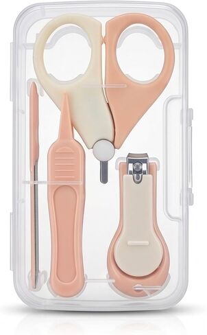 Baby Nail Clipper Kit 4-in-1 Safe Newborn and Infant Grooming Set with Nail Clippers, Safety Scissors, Glass File, Tweezers and Protective Case (Pink) in Kuwait