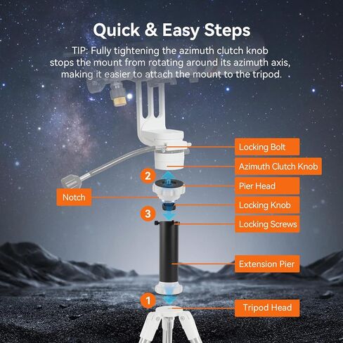 SVBONY SV225H Telescope Tripod Riser Azimuth Mount Riser, 240mm Height Boost, Dual 3/8"-16 UNC Threads Compatible with SV225 Mount and SV225T Tripod, 1000g Lightweight, for Astronomical Observations. in Kuwait