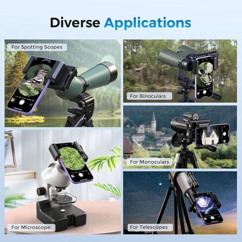 Telescope Phone Adapter, Upgraded Rotatable 360° Binocular Photo Adapter for Android & iPhone,Smartphone Holder Mount for Telescope,Monocular,Binocular,Spotting Scope,Microscope with Bluetooth Shutter in Kuwait