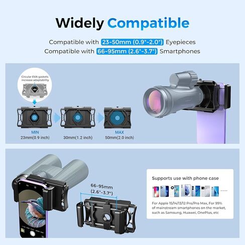 Telescope Phone Adapter, Upgraded Rotatable 360° Binocular Photo Adapter for Android & iPhone,Smartphone Holder Mount for Telescope,Monocular,Binocular,Spotting Scope,Microscope with Bluetooth Shutter in Kuwait