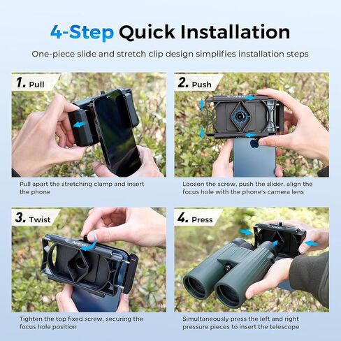 Telescope Phone Adapter, Upgraded Rotatable 360° Binocular Photo Adapter for Android & iPhone,Smartphone Holder Mount for Telescope,Monocular,Binocular,Spotting Scope,Microscope with Bluetooth Shutter in Kuwait