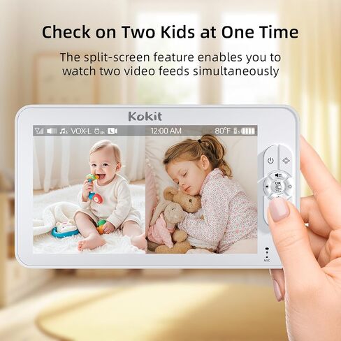 Baby Monitor with Camera and Audio - 7" Split Screen, 5000mAh Battery (100H in VOX), 1080P PTZ Baby Camera Monitor with Flexible Mount, No WiFi Baby Monitor, Secure 2.4GHz FHSS in Kuwait
