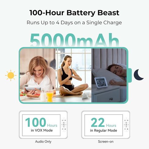 Baby Monitor with Camera and Audio - 7" Split Screen, 5000mAh Battery (100H in VOX), 1080P PTZ Baby Camera Monitor with Flexible Mount, No WiFi Baby Monitor, Secure 2.4GHz FHSS in Kuwait