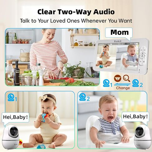 Baby Monitor with Camera and Audio - 7" Split Screen, 5000mAh Battery (100H in VOX), 1080P PTZ Baby Camera Monitor with Flexible Mount, No WiFi Baby Monitor, Secure 2.4GHz FHSS in Kuwait