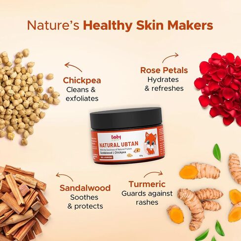 Baby Organo Babyorgano Natural Ubtan For Skin Tan Removal L Bath Powder For Kids And Women L Soft Glowing Skin With Green Gram L Sandalwood And Turmeric L 100% Ayurvedic Fdca Approved - 100 g in Kuwait