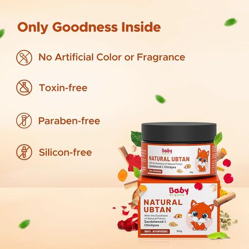 Baby Organo Babyorgano Natural Ubtan For Skin Tan Removal L Bath Powder For Kids And Women L Soft Glowing Skin With Green Gram L Sandalwood And Turmeric L 100% Ayurvedic Fdca Approved - 100 g in Kuwait