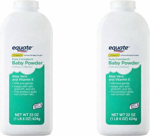 Equate Pure Cornstarch Baby Powder with Aloe Vera and Vitamin E, Hypoallergenic, Talc-Free - 22 oz (Pack of 2) in Kuwait