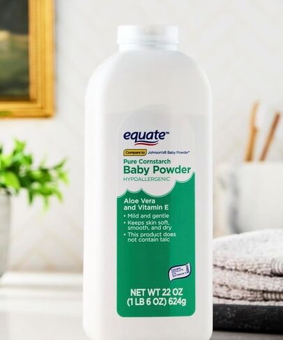 Equate Pure Cornstarch Baby Powder with Aloe Vera and Vitamin E, Hypoallergenic, Talc-Free - 22 oz (Pack of 2) in Kuwait