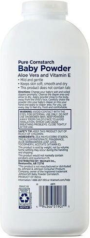 Equate Pure Cornstarch Baby Powder with Aloe Vera and Vitamin E, Hypoallergenic, Talc-Free - 22 oz (Pack of 2) in Kuwait