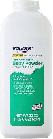 Equate Pure Cornstarch Baby Powder with Aloe Vera and Vitamin E, Hypoallergenic, Talc-Free - 22 oz (Pack of 2) in Kuwait