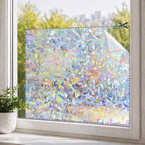 Rainbow Window Film, Custom Cut to Size - Removable Low Tack Adhesive Privacy Covering - Prism Light Effect in Direct Sunlight - Stained Glass Look for Kids Room, Nursery (Pack of 2) in Kuwait