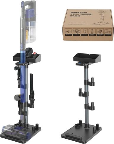Cordless Vacuum Stand for Stick Vacuum Cleaners, Adjustable Height with 7 Tool Holder and Storage Box, Max 1-4/5 Inch Universal Vac Wand, Black in Kuwait