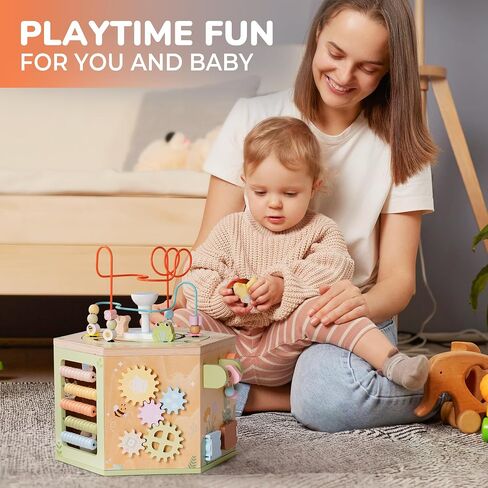 ROBUD 13-in-1 Wooden Activity Cube, Montessori Toys for 1+ Year Old Boys & Girls, Multipurpose Educational Sensory Toy for Toddlers, Educational Learning Toys, Fountain Garden Theme in Kuwait