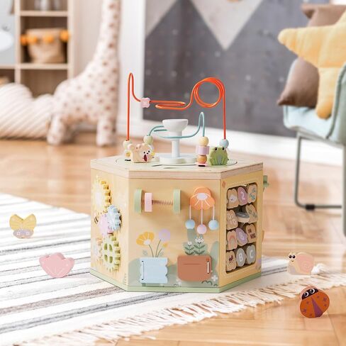 ROBUD 13-in-1 Wooden Activity Cube, Montessori Toys for 1+ Year Old Boys & Girls, Multipurpose Educational Sensory Toy for Toddlers, Educational Learning Toys, Fountain Garden Theme in Kuwait