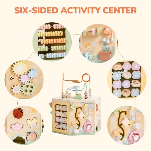 ROBUD 13-in-1 Wooden Activity Cube, Montessori Toys for 1+ Year Old Boys & Girls, Multipurpose Educational Sensory Toy for Toddlers, Educational Learning Toys, Fountain Garden Theme in Kuwait
