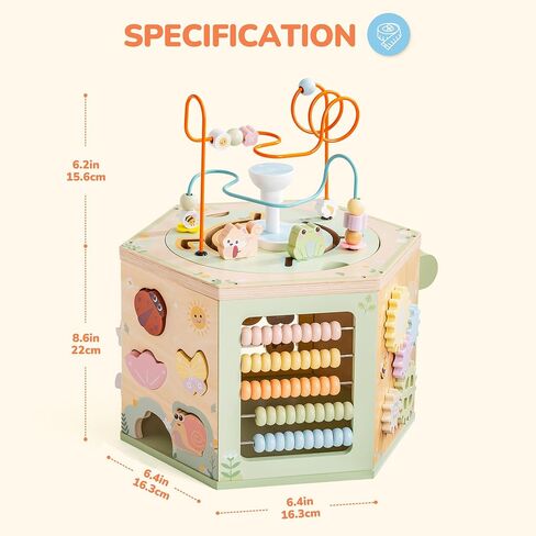 ROBUD 13-in-1 Wooden Activity Cube, Montessori Toys for 1+ Year Old Boys & Girls, Multipurpose Educational Sensory Toy for Toddlers, Educational Learning Toys, Fountain Garden Theme in Kuwait