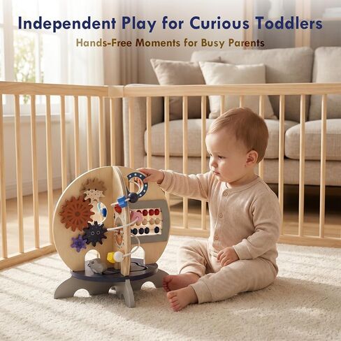Wooden Ocean Activity Cube, Montessori Sensory Toy for 6–18 Months Toddlers, Birthday Gift for 1 Year Old Boys Girls in Kuwait