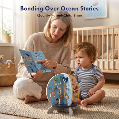Wooden Ocean Activity Cube, Montessori Sensory Toy for 6–18 Months Toddlers, Birthday Gift for 1 Year Old Boys Girls in Kuwait