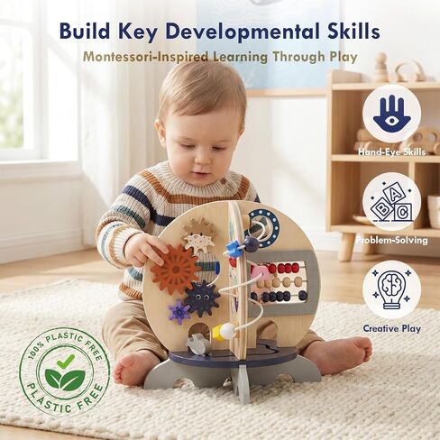 Wooden Ocean Activity Cube, Montessori Sensory Toy for 6–18 Months Toddlers, Birthday Gift for 1 Year Old Boys Girls in Kuwait