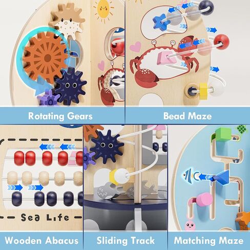 Wooden Ocean Activity Cube, Montessori Sensory Toy for 6–18 Months Toddlers, Birthday Gift for 1 Year Old Boys Girls in Kuwait