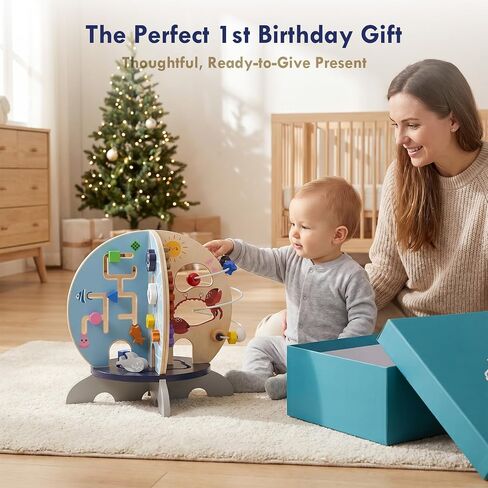 Wooden Ocean Activity Cube, Montessori Sensory Toy for 6–18 Months Toddlers, Birthday Gift for 1 Year Old Boys Girls in Kuwait