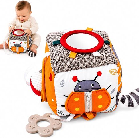 Baby Activity Cube Toy 8-in-1 for Babies 6-12 Months | Montessori Sensory Cube with Mirror, Teether, Crinkle Textures & Fine Motor Activities | Soft Busy Cube Toy for Toddler in Kuwait