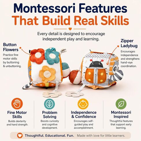 Baby Activity Cube Toy 8-in-1 for Babies 6-12 Months | Montessori Sensory Cube with Mirror, Teether, Crinkle Textures & Fine Motor Activities | Soft Busy Cube Toy for Toddler in Kuwait