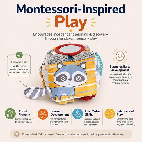 Baby Activity Cube Toy 8-in-1 for Babies 6-12 Months | Montessori Sensory Cube with Mirror, Teether, Crinkle Textures & Fine Motor Activities | Soft Busy Cube Toy for Toddler in Kuwait