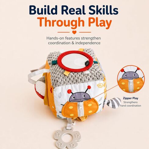 Baby Activity Cube Toy 8-in-1 for Babies 6-12 Months | Montessori Sensory Cube with Mirror, Teether, Crinkle Textures & Fine Motor Activities | Soft Busy Cube Toy for Toddler in Kuwait