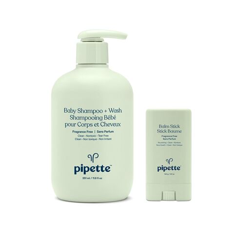 Pipette Fragrance Free Baby Shampoo + Wash and Balm Stick Duo, Clean, Tear-Free Bath Time, Sulfate-Free, Paraben-Free, Sensitive Skin, Moisturizing Diaper Balm for Dry Skin, Hypoallergenic, Non-Toxic in Kuwait