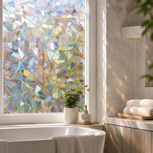 1Pc Rainbow Window Privacy Film, 3D Static Stained Glass Cling, Non-Adhesive Heat Control Sticker for Home (Colorful Tulips) in Saudi Arabia