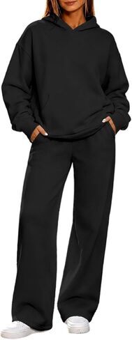 Matching Sets Women Clothing Hooded Wide Leg Set | Hooded Sweatshirt Top Wide Leg Pants Set,Athletic Lounge Outfits in Kuwait