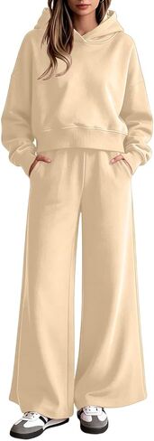 Lounge Sets for Women Hooded Wide Leg Set | Hooded Sweatshirt Top Wide Leg Sweatpants Set,Home Casual Outfits in Kuwait