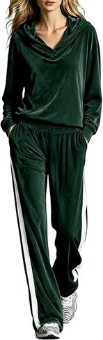 Womens 2 Piece Outfits Hooded Casual Pants Set | Hooded Long Sleeve Top Elastic Waist Pants Set,Travel Lounge Outfits in Kuwait