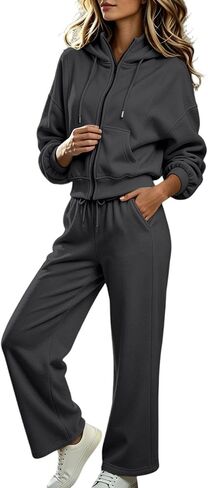 Tracksuits for Women Loose Zip Matching Set | Zip Up Long Sleeve Top Matching Pants Set,Athletic Casual Outfits in Kuwait