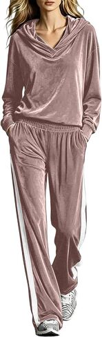 Lounge Sets for Women Hooded Long Pants Set | Hooded Long Sleeve Top Straight Pants Set,Daily Lounge Outfits in Kuwait