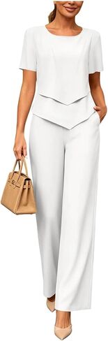 Sets for Women Casual Short Sleeve Lounge Set | Short Sleeve Round Neck Top Long Pants Set,Daily Home Lounge Outfits in Kuwait