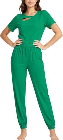 Lounge Sets for Women Casual Matching Jogger Set | Short Sleeve Round Neck Top Elastic Waist Pants Set,Weekend Lounge Outfits in Kuwait