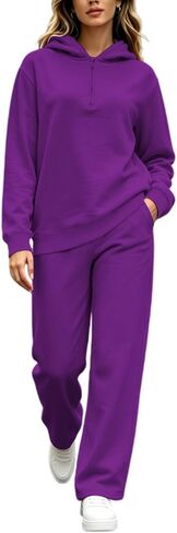 Womens 2 Piece Outfits Half Zip Hoodie Set | Half Zip Hooded Top Matching Pants Set,Travel Casual Outfits in Kuwait
