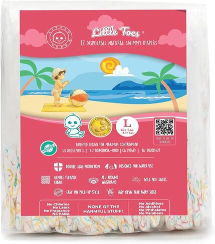 Little Toes Premium Natural Disposable Swim Diapers, Size 1–2 Small (13–20 lbs) (24 Count) | Baby Disposable Swim Diapers | Hypoallergenic, Chlorine & Fragrance-Free | Gentle on Sensitive Skin in Kuwait