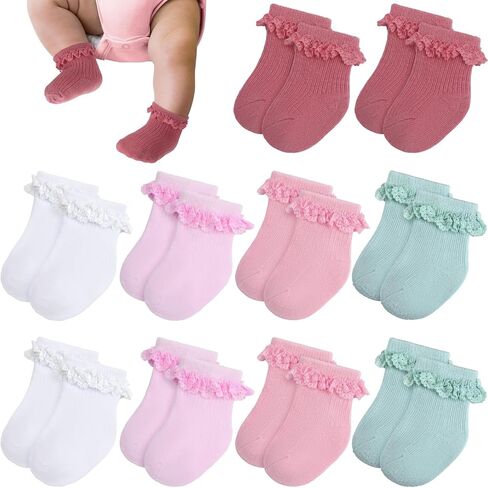 Twistover 10 Pairs Preemie Socks Ruffle Lace Ruffle Cotton Socks for Preemie Girls Boys in Kuwait
